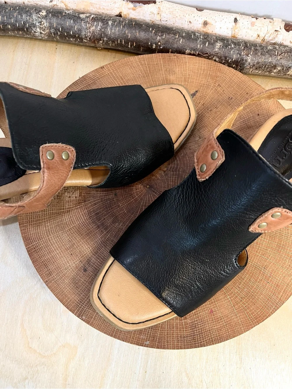 NWOB Born Women's Sylvie Slingback Sandals Size 9 Black/ Brown Leather